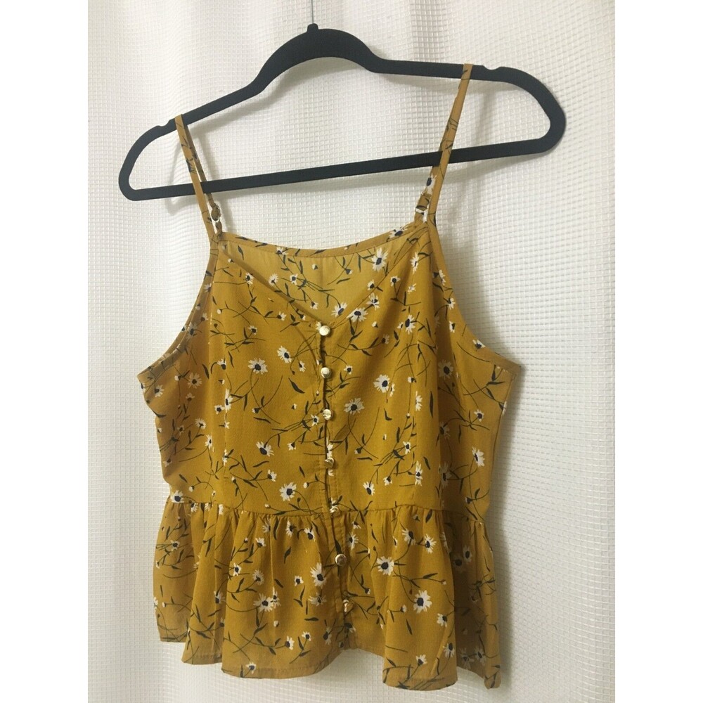 Women's Top Camisole Size Small Casual Mustard Navy Floral  Blouse  A2
